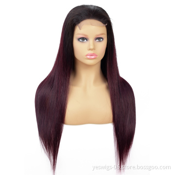 Wholesale Indian Virgin Cuticle Aligned Hair Lace Closure Wigs 1B 27 1b 30 1B 99j Burgundy Ombre Color Human Hair Lace Front Wig